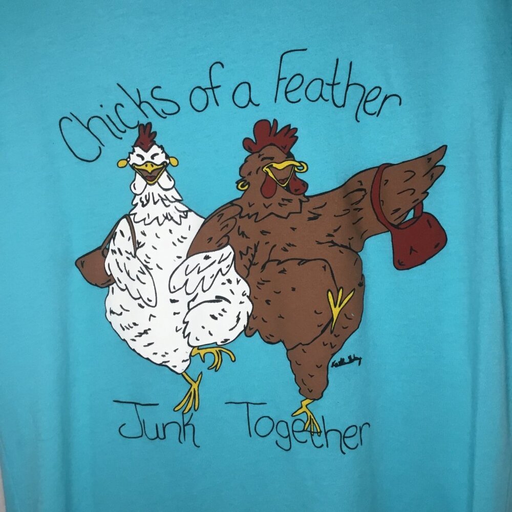 Chicks Of A Feather Junk Together Graphic Tee Shirt Aqua Blue Next Level Apparel